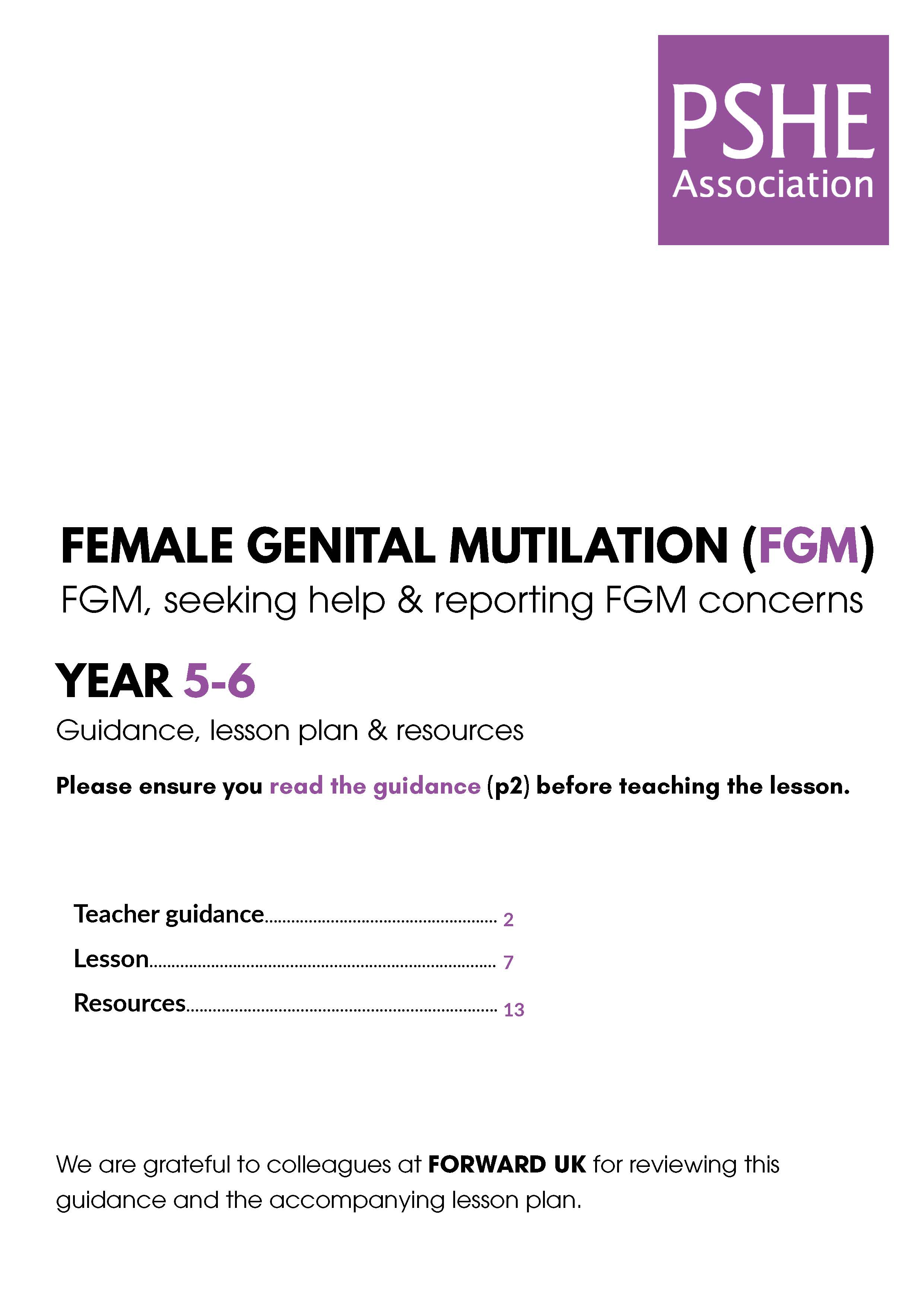Keeping safe FGM lesson plans